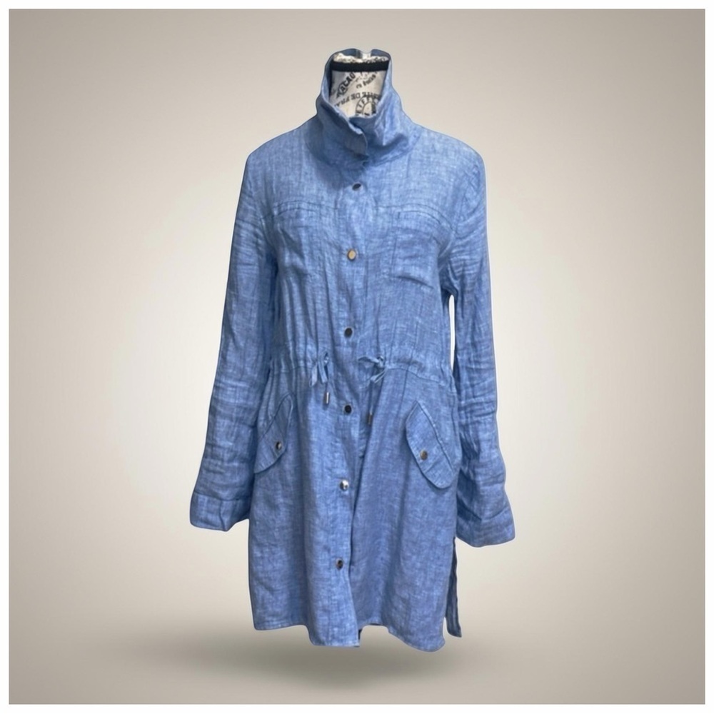 Chico's Chambray Blue Linen-Blend Utility Jacket | Size 4-6